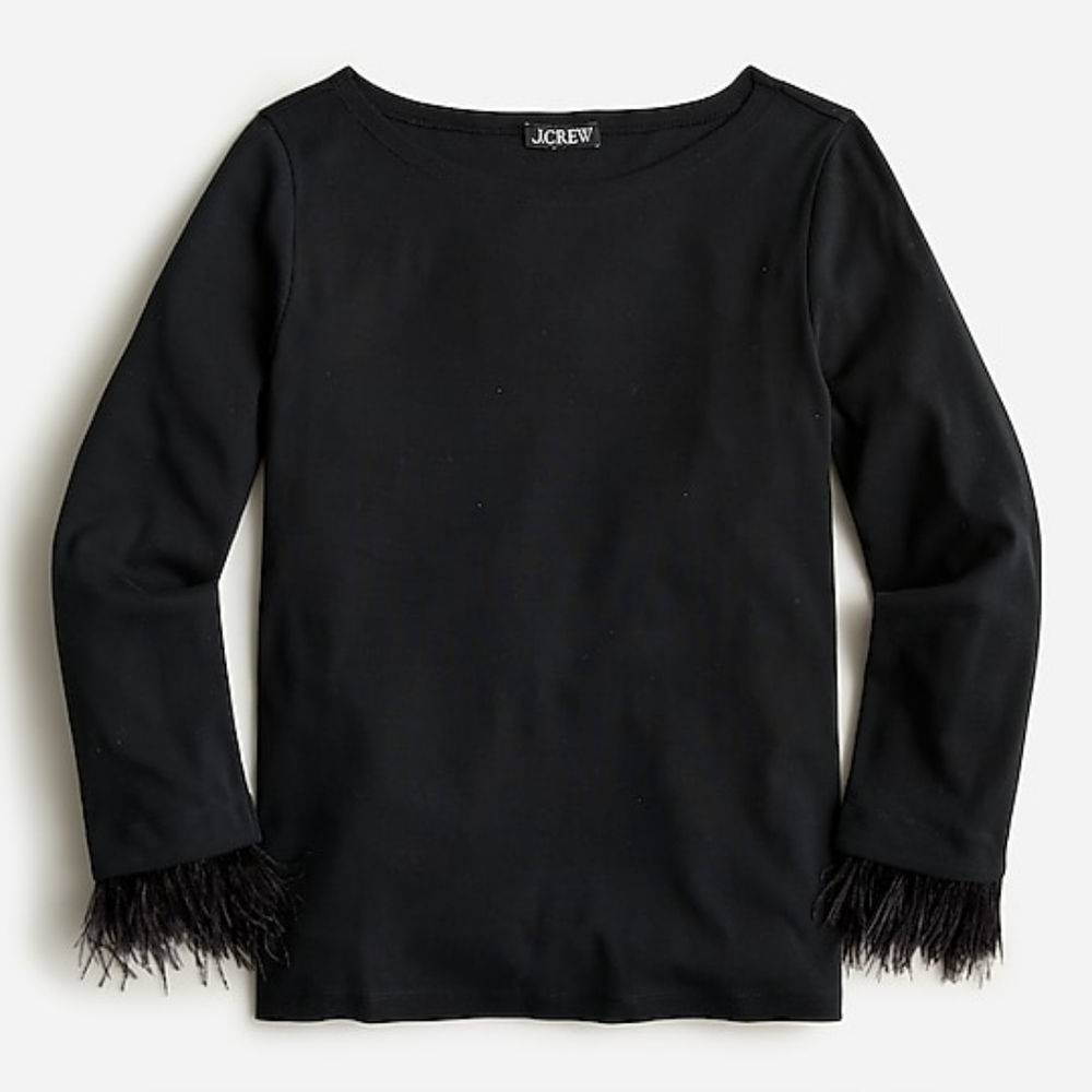 Feather-trim long-sleeve shirt